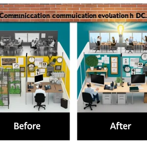 An image showcasing the dramatic change in Company X's communication system before and after implementing DID technology.