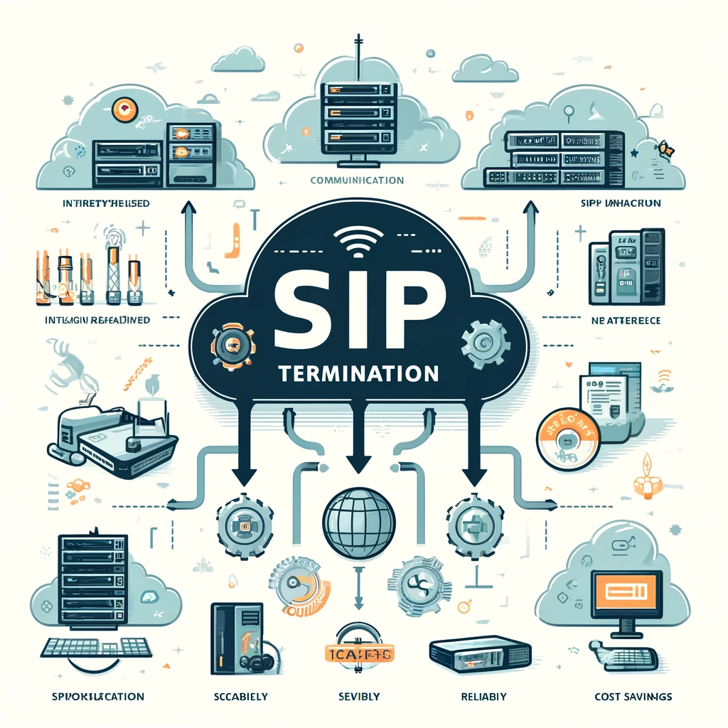 An infographic illustrating different types of VoIP termination services including A-Z, SIP, and wholesale.