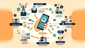 An illustration of SMS communication between mobile devices.