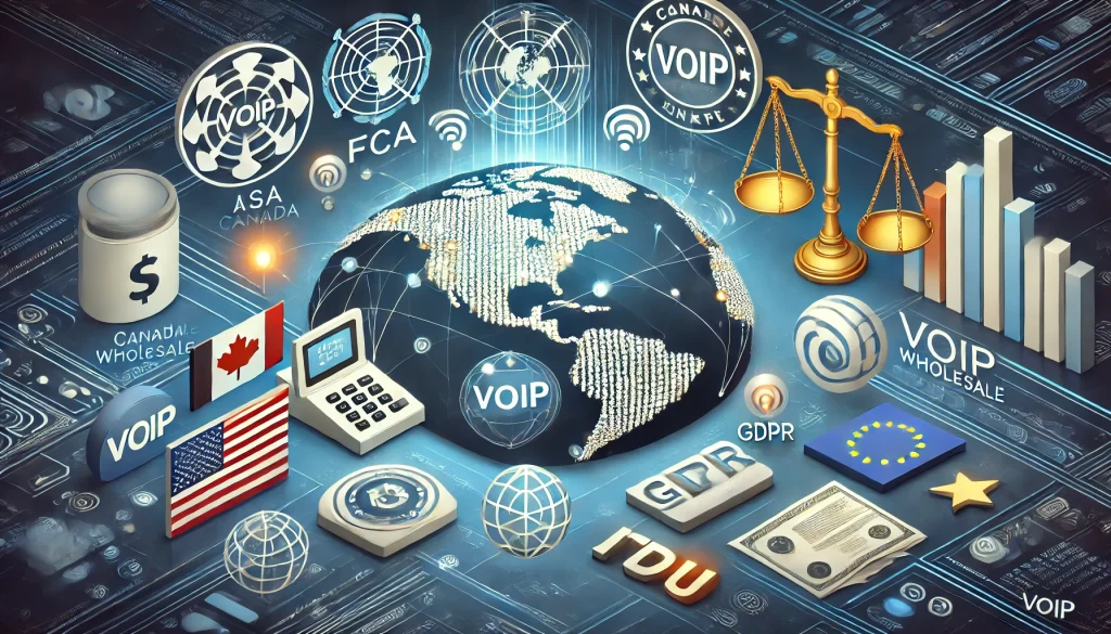 The image has been created and depicts the international compliance and regulations in VoIP wholesale legal aspects. If you need any further adjustments or additional elements, please let me know!