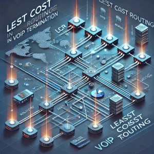 An illustration of VoIP termination process highlighting cost savings and enhanced quality through various optimization techniques.