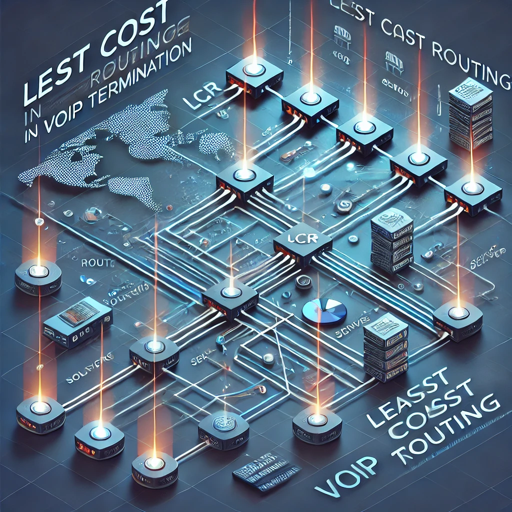 An illustration of VoIP termination process highlighting cost savings and enhanced quality through various optimization techniques.