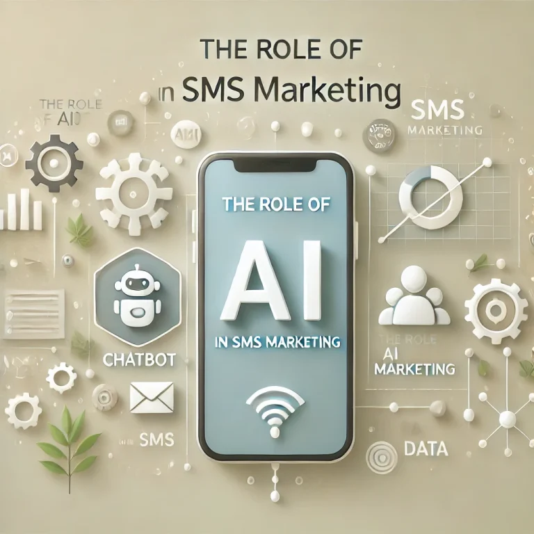 AI in SMS Marketing" - An image depicting AI-driven SMS marketing strategies, highlighting key elements such as chatbots, personalization, and predictive analytics.