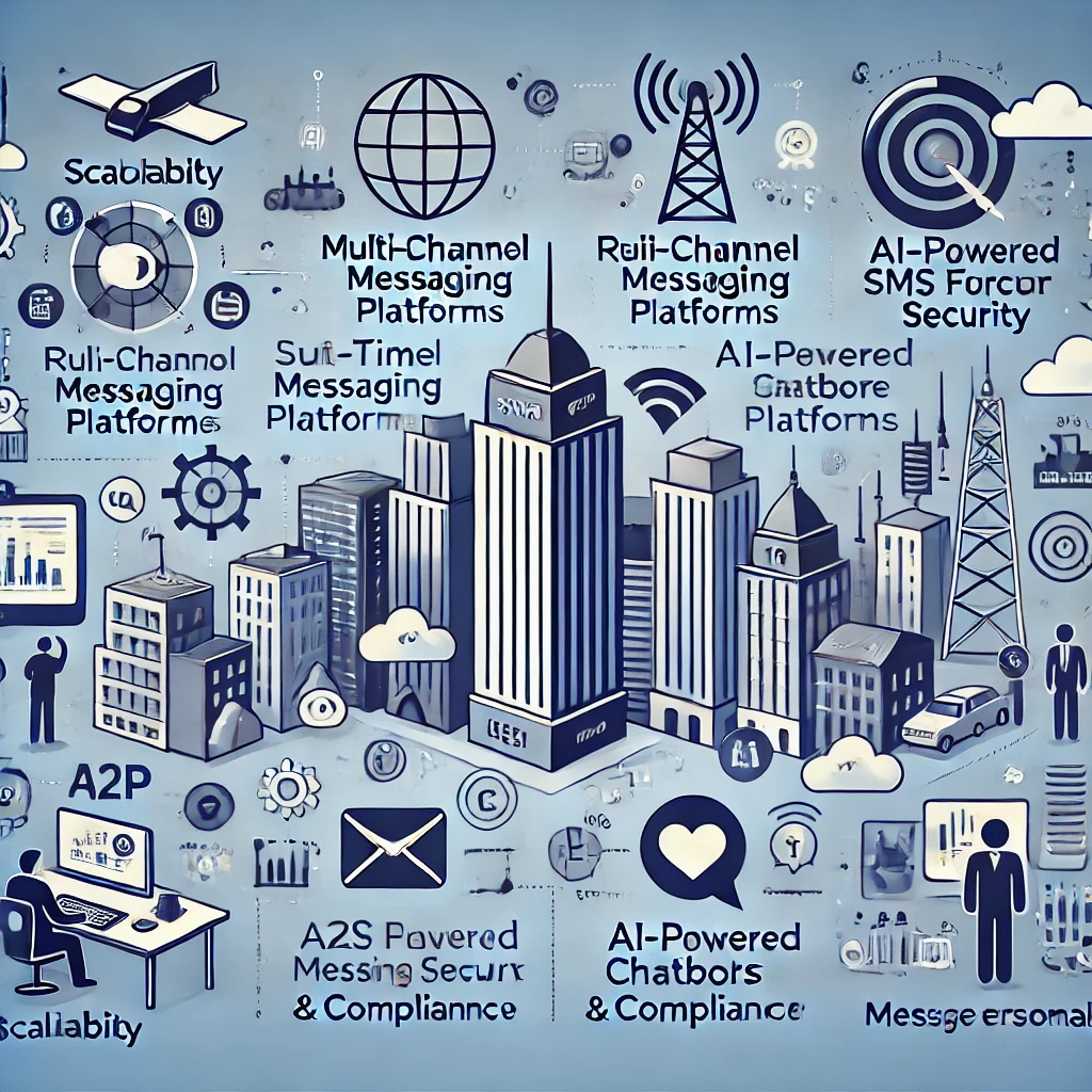 Image showcasing global SMS coverage and API integration capabilities offered by top A2P message providers.