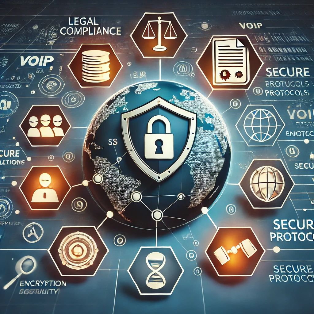 Illustration of international VoIP provider, showcasing reliability, cost, features, and legal compliance.