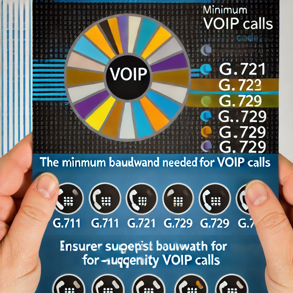 images illustrating VoIP Bandwidth Requirements, including the minimum bandwidth needed for VoIP calls and a comparison of different codecs like G.711 and G.729.